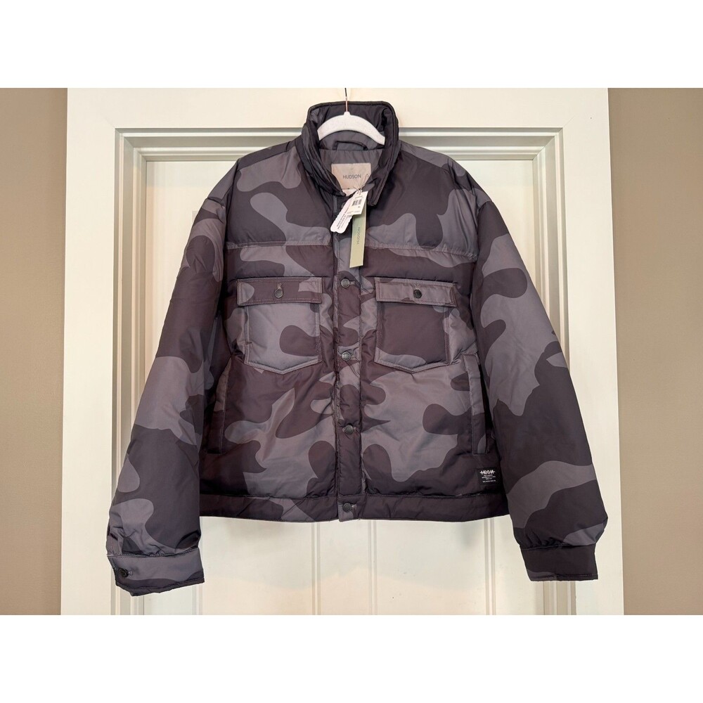Men's Hudson HDSN Black Gray Camo Puffer Trucker Jacket Size XL NWT $228